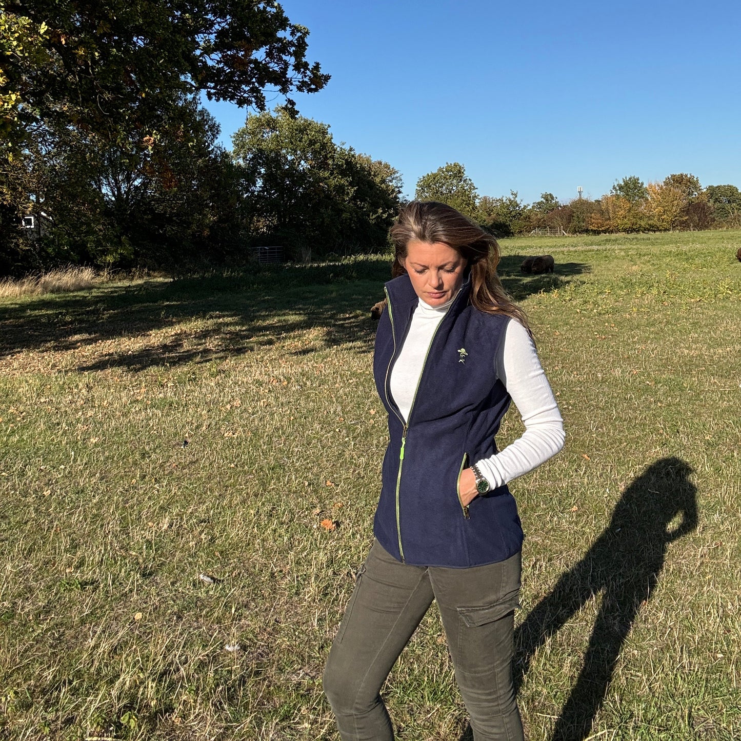 The Harvest Gilet fitted Navy & Green