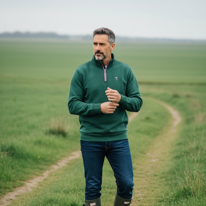 Hereward Green & Lavender Quarter Zip