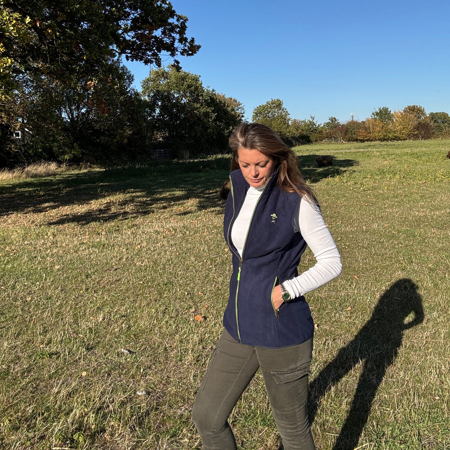 The Harvest Gilet fitted Navy & Green