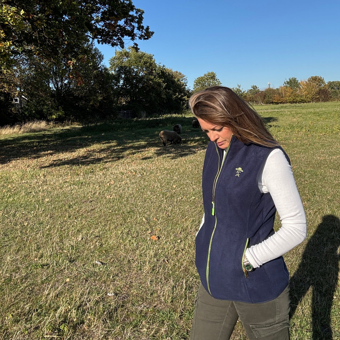 The Harvest Gilet fitted Navy & Green