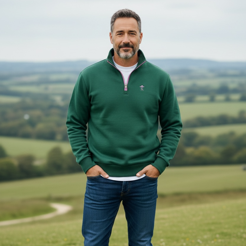 Hereward Green & Lavender Quarter Zip