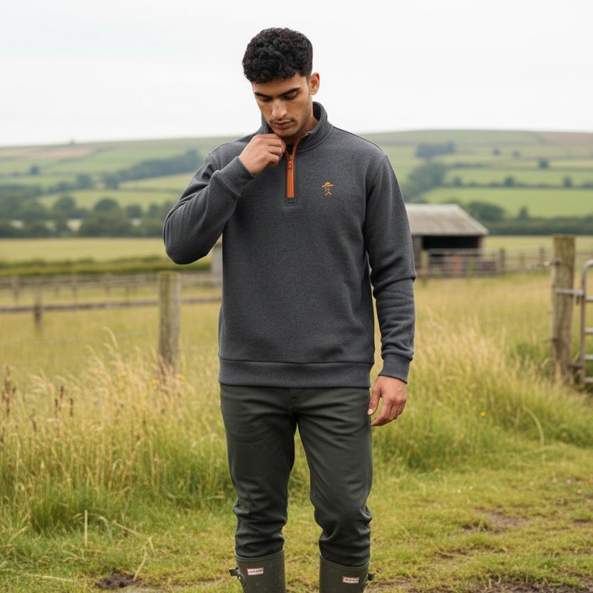 Hereward Grey & Orange Quarter Zip