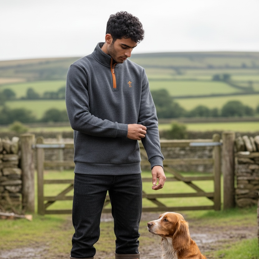Hereward Grey & Orange Quarter Zip